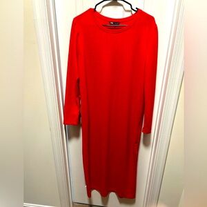 NWOT ZARA SOLID RED MAXI LONG SLEEVE DRESS SZ L PERFECT FOR HOLIDAYS